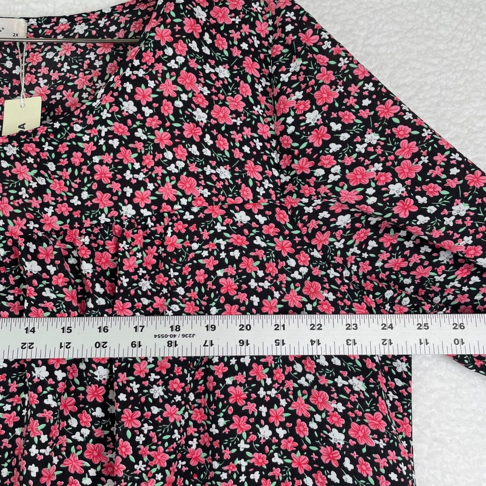 Agnes Orinda Womens Size 2X Pink Floral Blouse Long Sleeve Scoop Neck Top NEW - Picture 6 of 10
